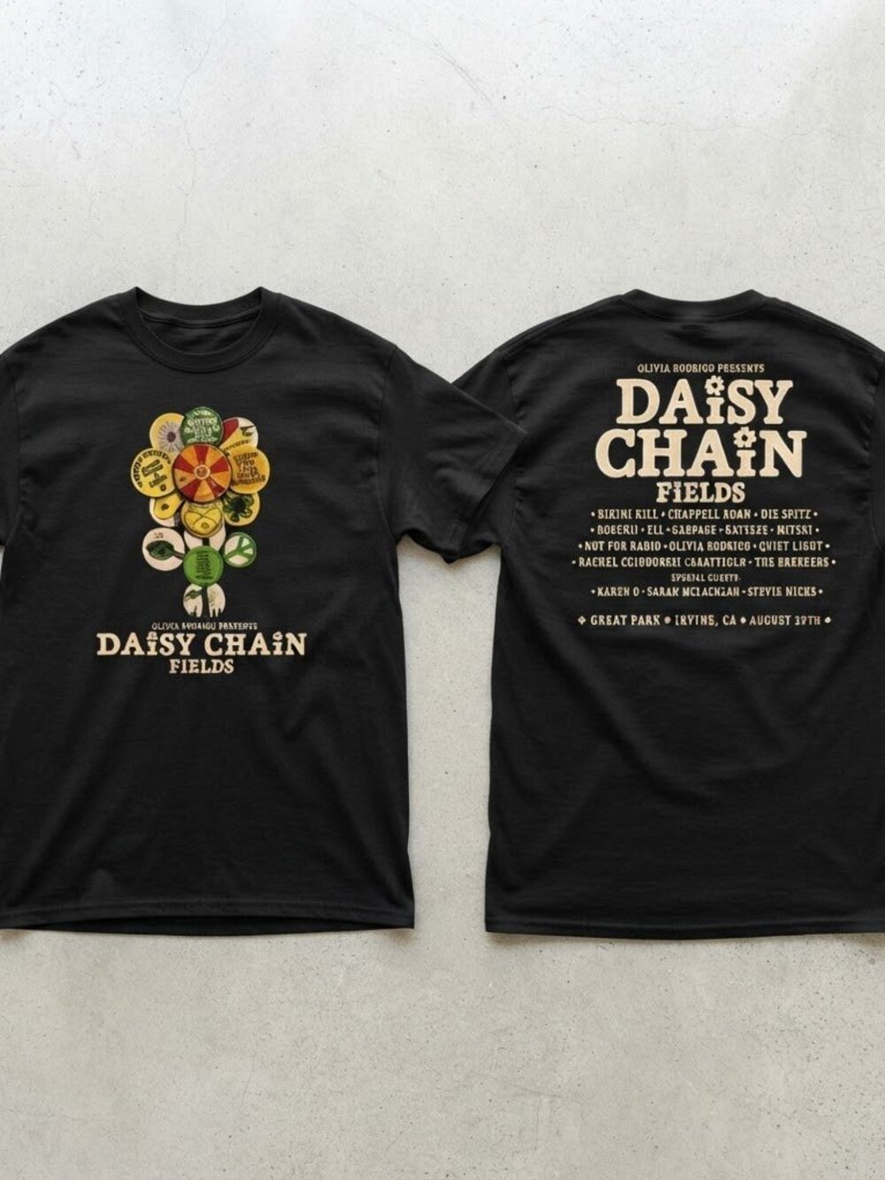 Olivia Rodrigo Daisy Chain Fields Festival 2026 Lineup Black T-Shirt S-4XL